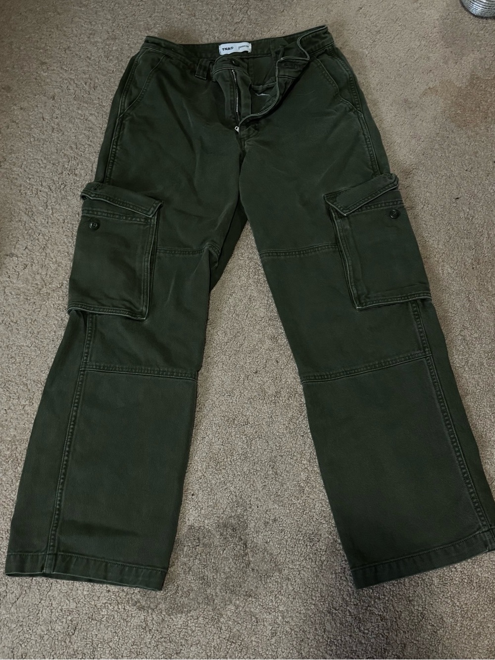 TNA Men's Dark Olive Green Cargo Pants with Flap Pockets
